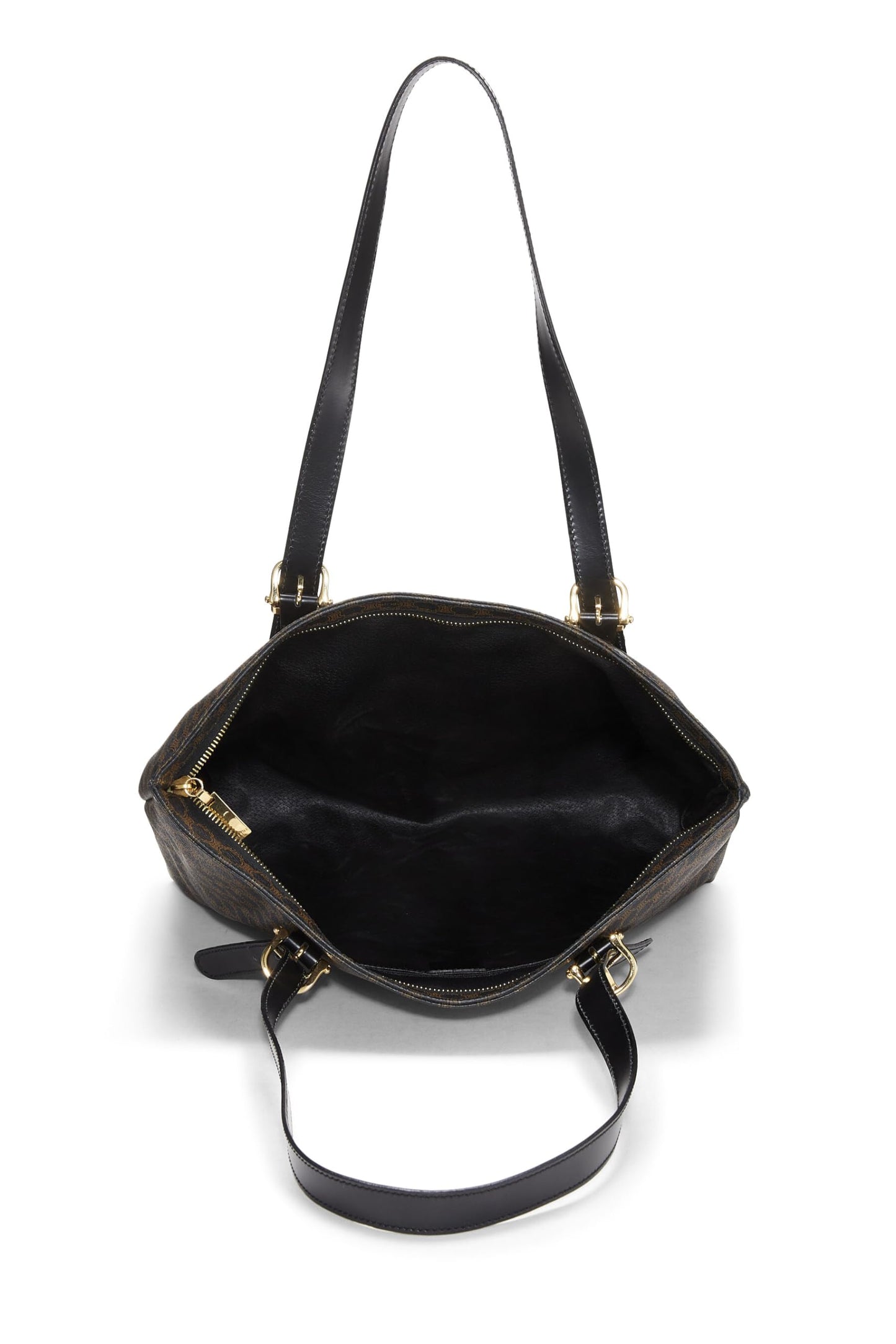 Céline, Bolso tote de macadán de lona revestida en negro y marrón Pre-Loved, Negro