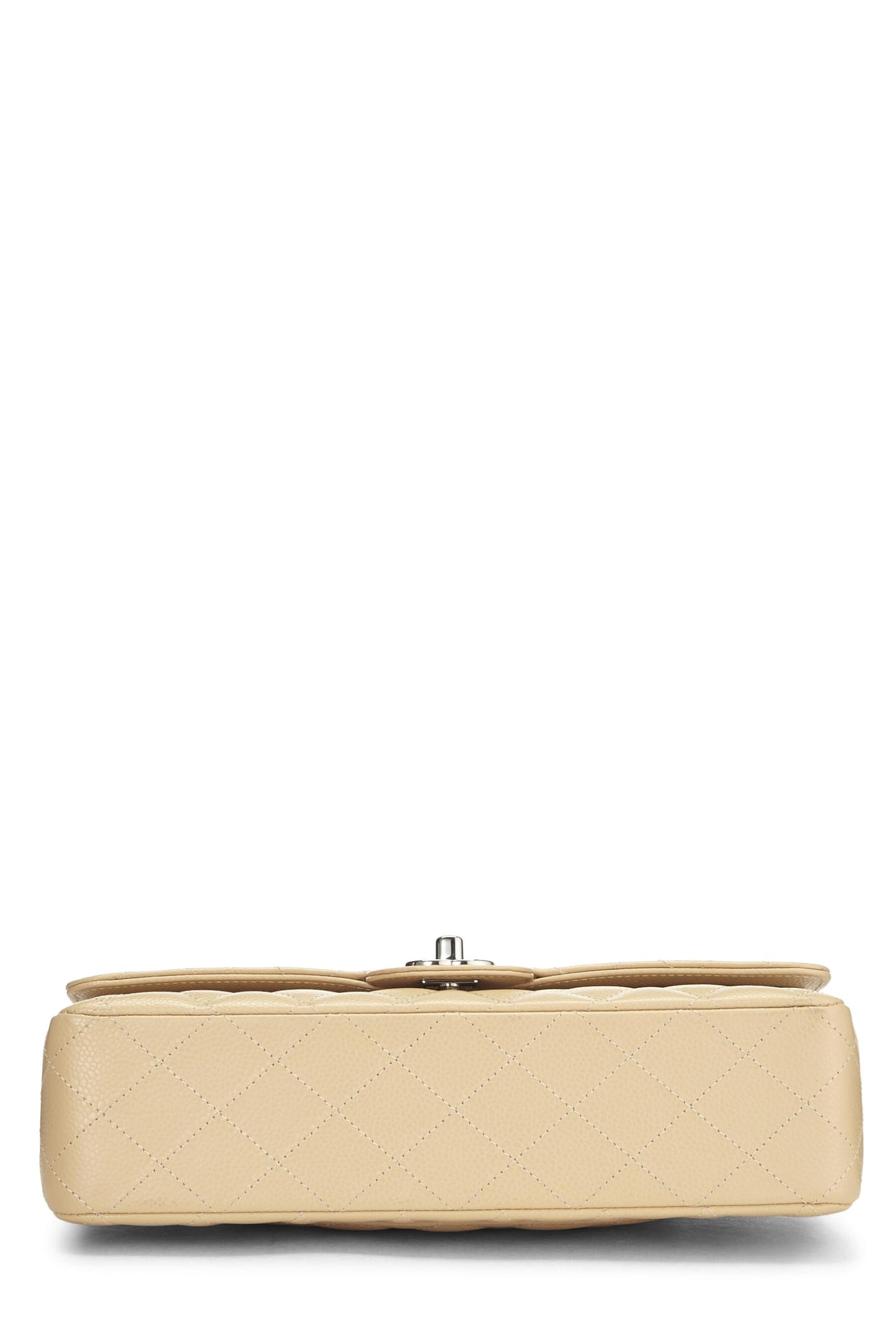 Chanel, sac à rabat double classique matelassé beige caviar d'occasion, taille M, beige