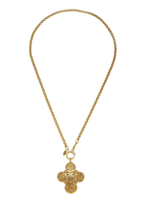 Chanel, Pre-Loved Gold 'CC' Cross Necklace, Gold