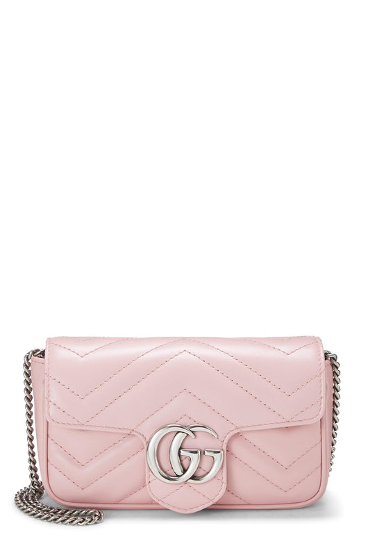 Gucci, sac à bandoulière Marmont Super Mini en cuir rose d'occasion, rose