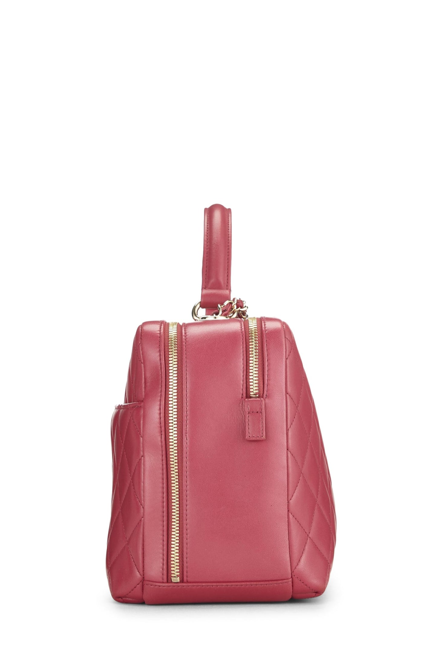 Chanel, sac bowling tendance « CC » en cuir d'agneau matelassé rose, grand modèle, d'occasion, rose