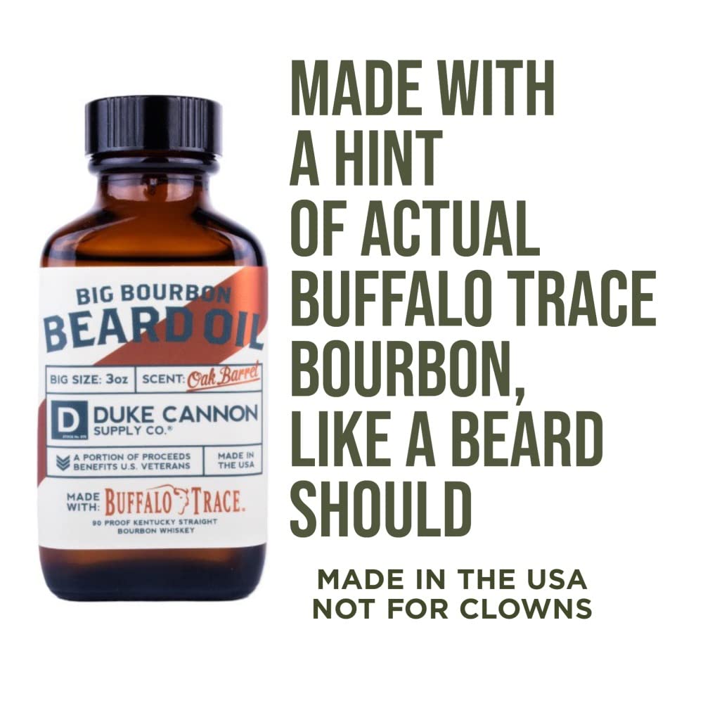 Coffret cadeau de soins pour la barbe Big Bourbon de Duke Cannon Supply Co. (ensemble de 3 pièces) - Nettoyant pour barbe, baume à barbe et huile à barbe de qualité supérieure pour hommes (parfum de fût de chêne)