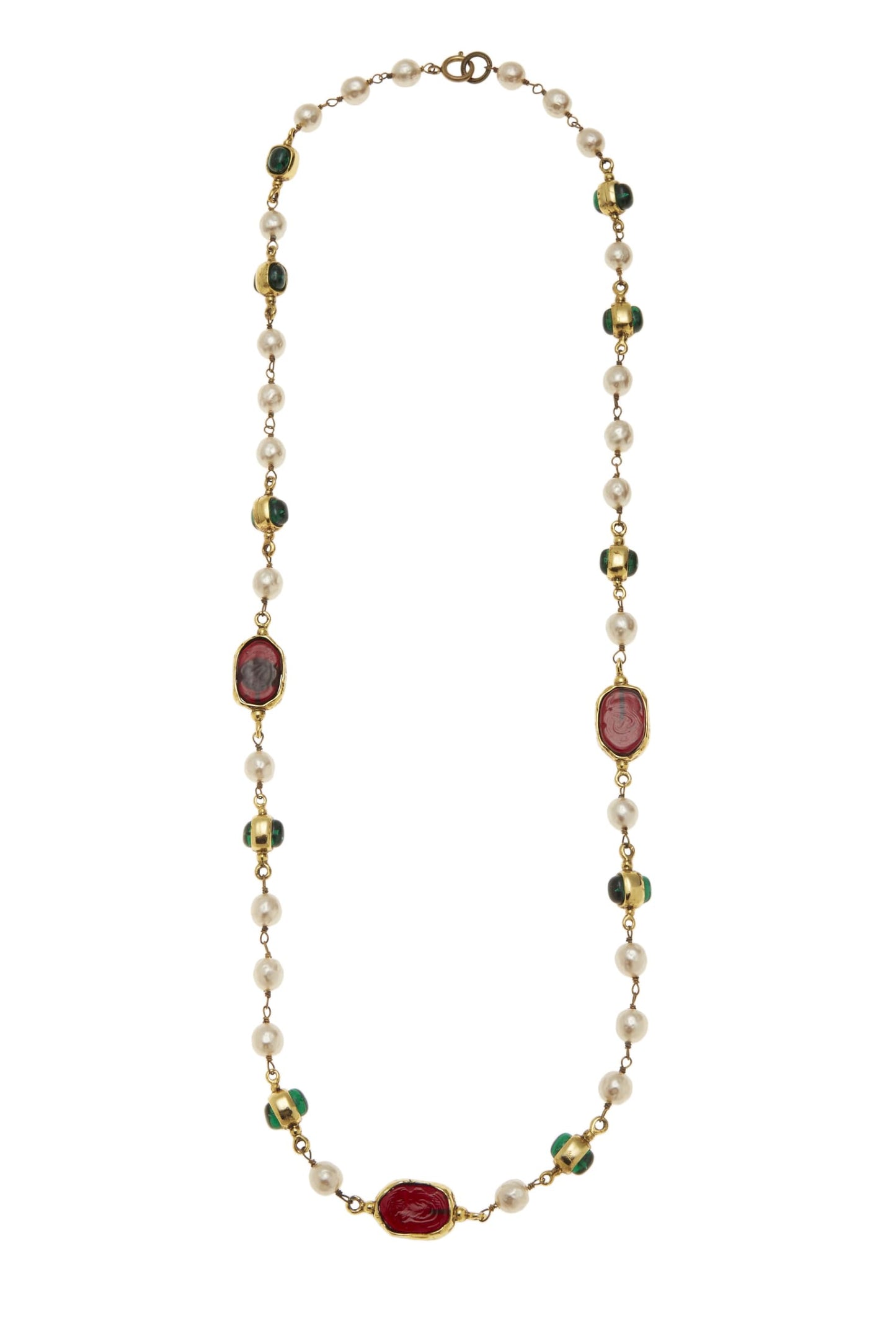 Chanel, Pre-Loved Multicolor Gripoix & Faux Pearl Necklace, Gold