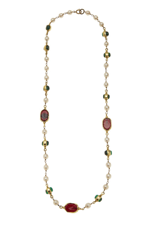 Chanel, collier Gripoix multicolore et fausses perles d'occasion, or