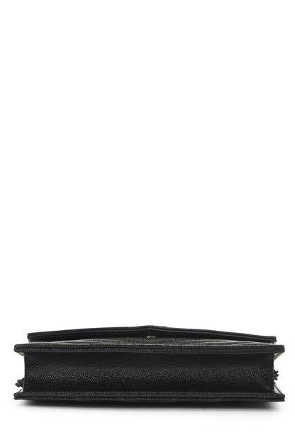 Yves Saint Laurent, Pre-Loved Black Grained Calfskin Envelope Wallet On Chain (WOC), Black