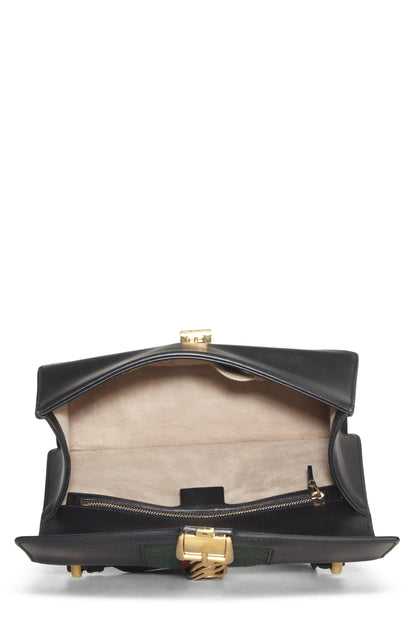 Gucci, Sylvie Small, sac à main en cuir noir d'occasion, noir