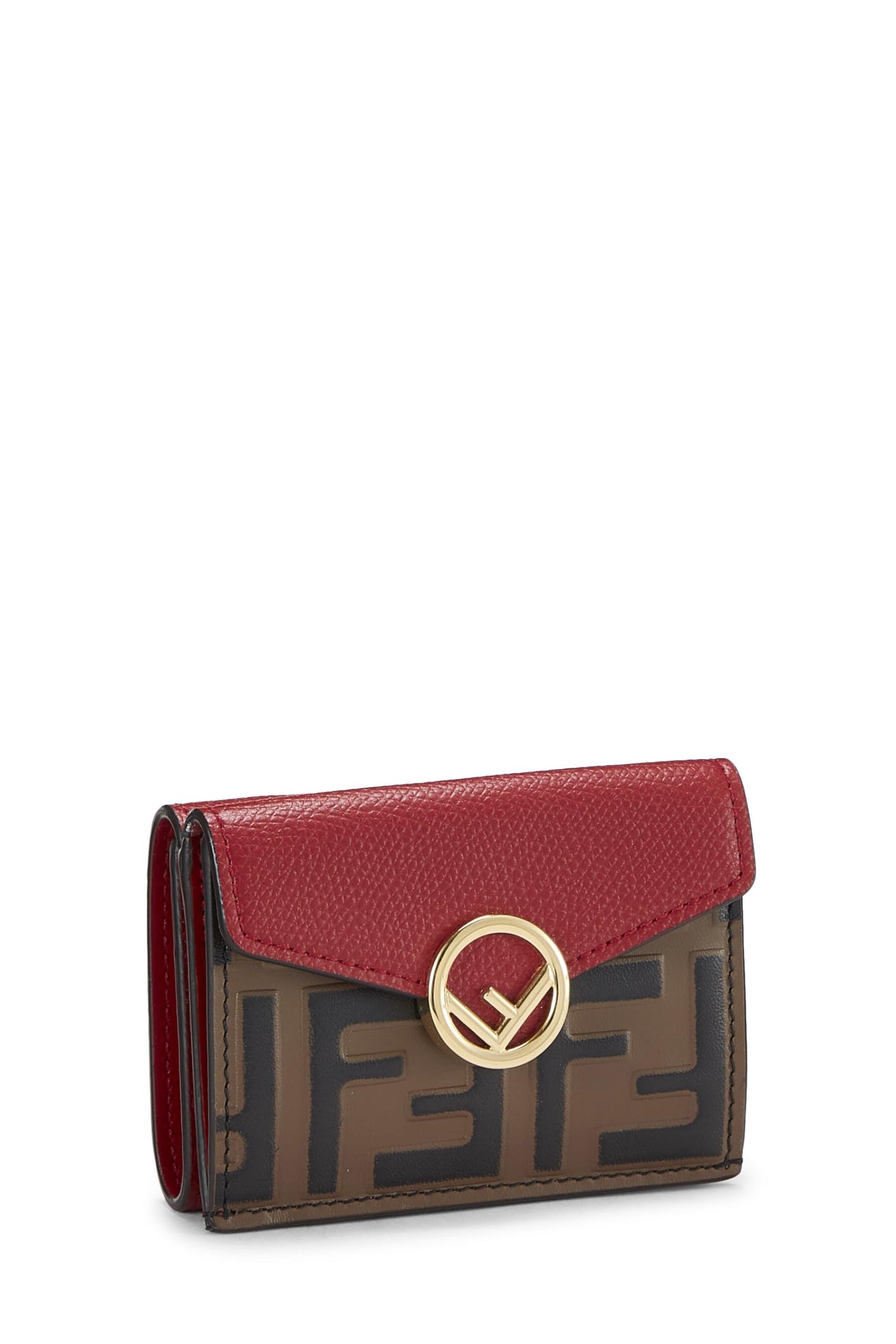 Fendi, portefeuille compact « FF » en cuir rouge d'occasion, rouge