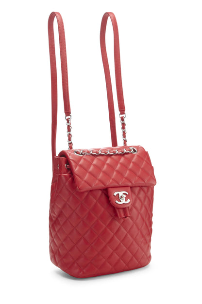 Chanel, sac à dos Urban Spirit en cuir d'agneau matelassé rouge d'occasion, grand modèle, rouge