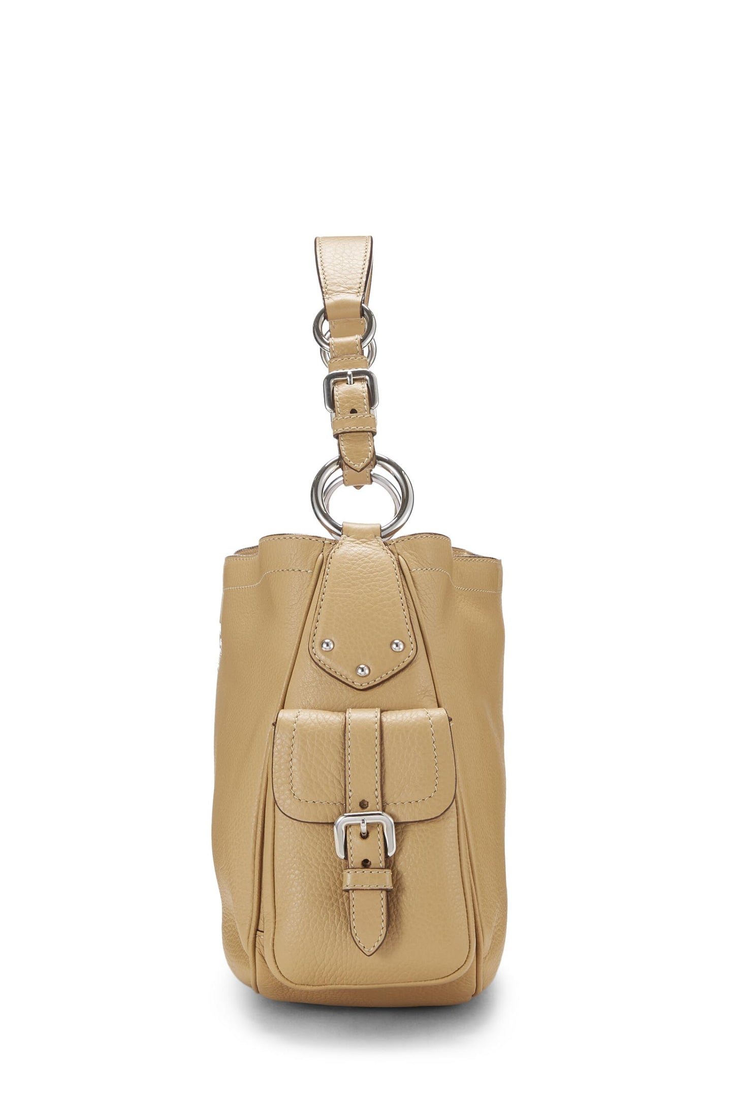 Prada, Hobo à poche latérale Vitello Daino beige pré-aimé, Beige