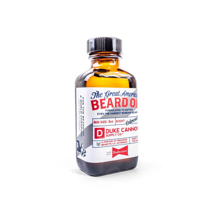 Duke Cannon Great American Beard Oil with Budweiser - 3oz.|Natural Conditioning w/Apricot Kernel Oils|Infused w/Real Budweiser Beer Protein|Warm Cedarwood Scent for a Rugged, Yet Refined Beard