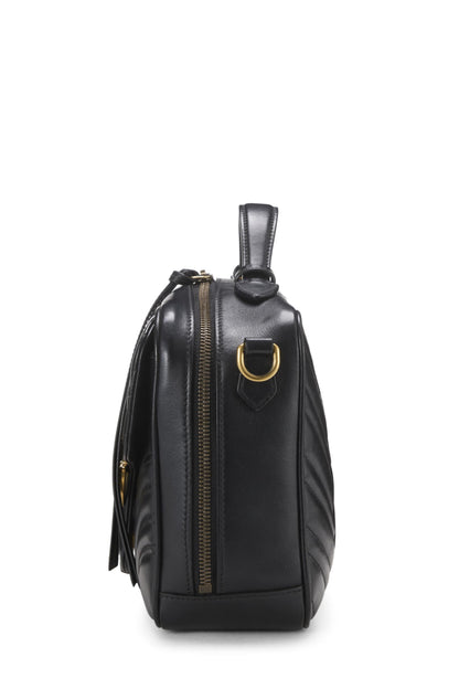 Gucci, Bolso de hombro pequeño GG Marmont con asa superior de cuero negro Pre-Loved, Negro