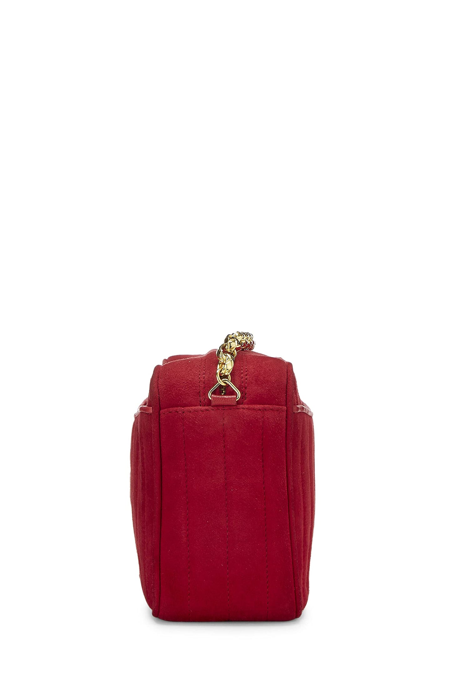 Chanel, Pre-Loved Red Vertical Suede Pocket Camera Bag Small , Red