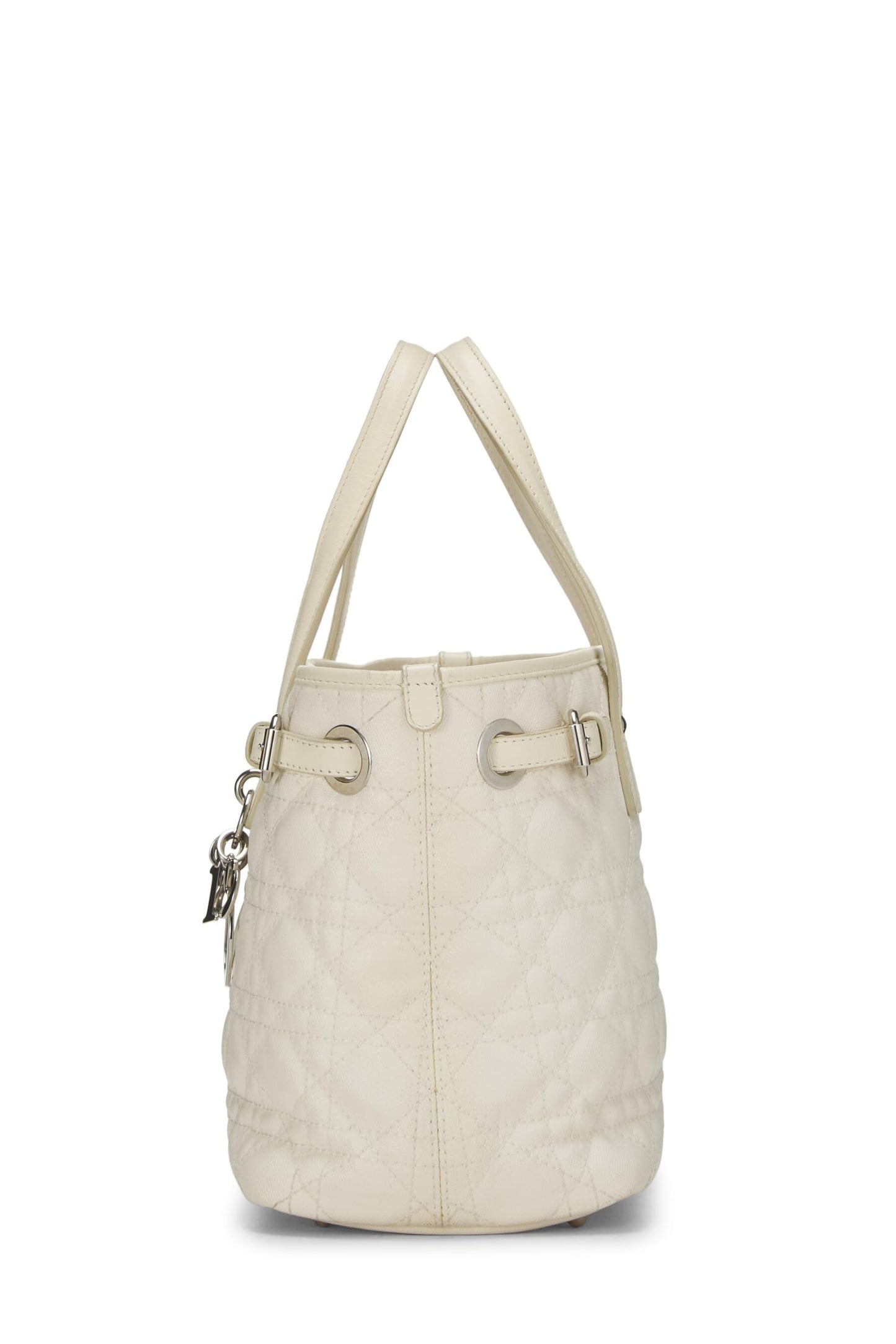 Dior, Bolso tote Panarea pequeño de lona revestida Cannage blanca Pre-Loved, Blanco