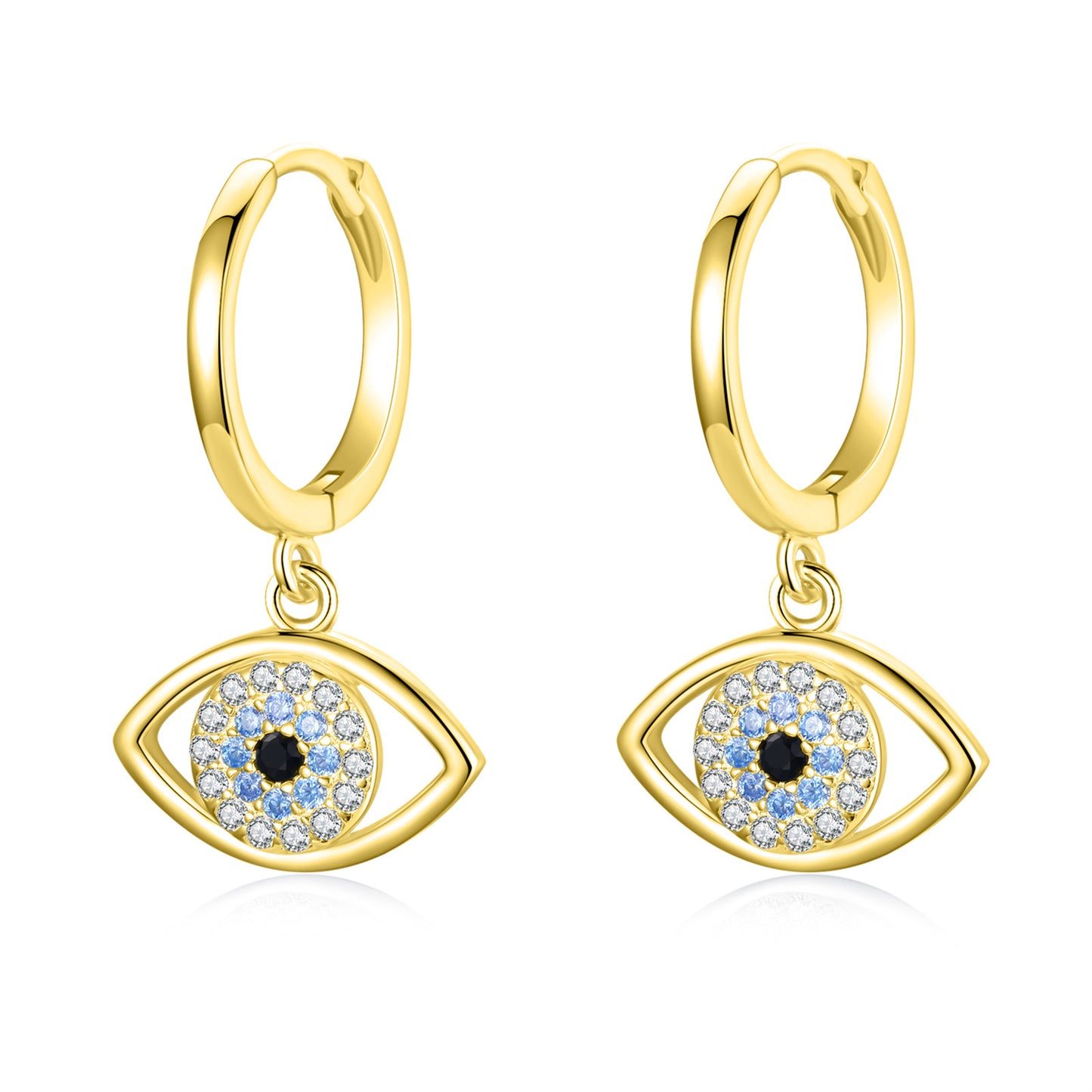 Pendientes hipoalergénicos con forma de círculo y forma de ojo azul en plata de ley 925, joyería contra el mal de ojo