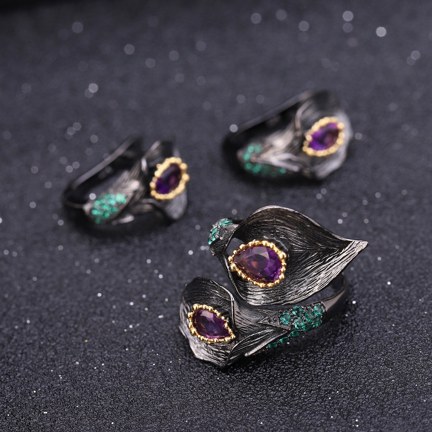 Exquisite Flower Shape Amethyst Suit Craft 925 Silver Plated