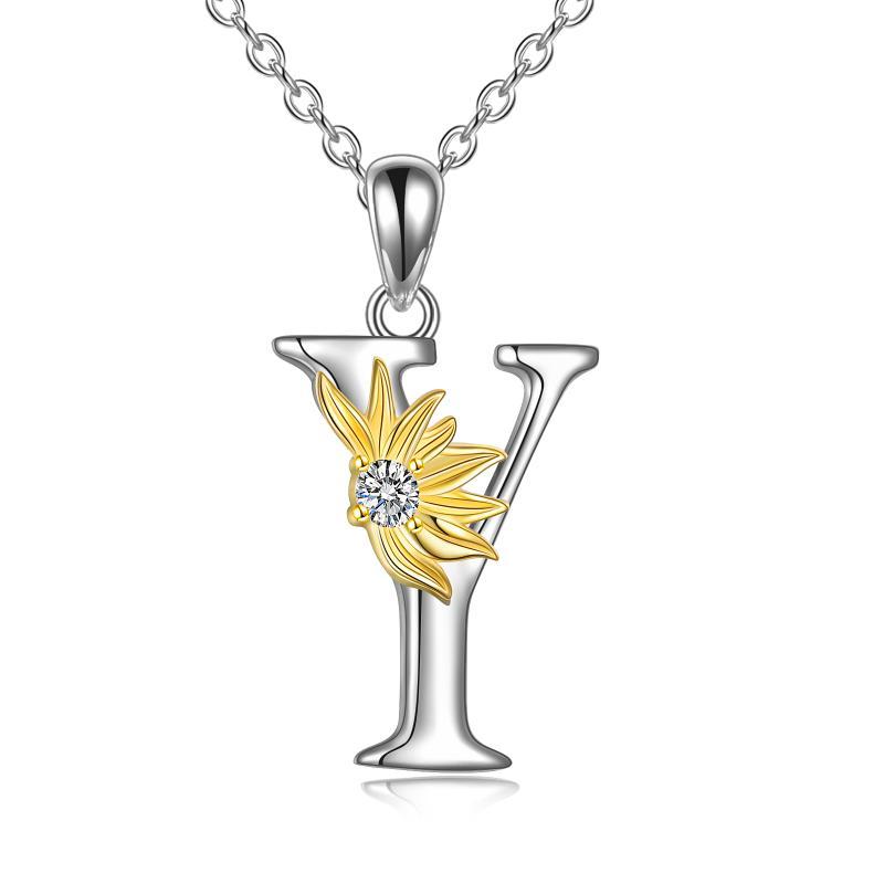 Collier avec pendentif lettre A en argent sterling avec initiale de l'alphabet tournesol