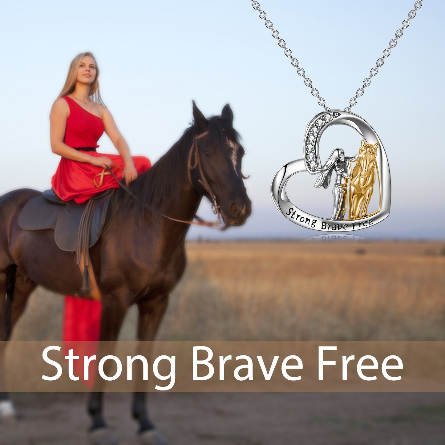 Sterling Silver Horse and Girl Pendant Necklace for Girls Women