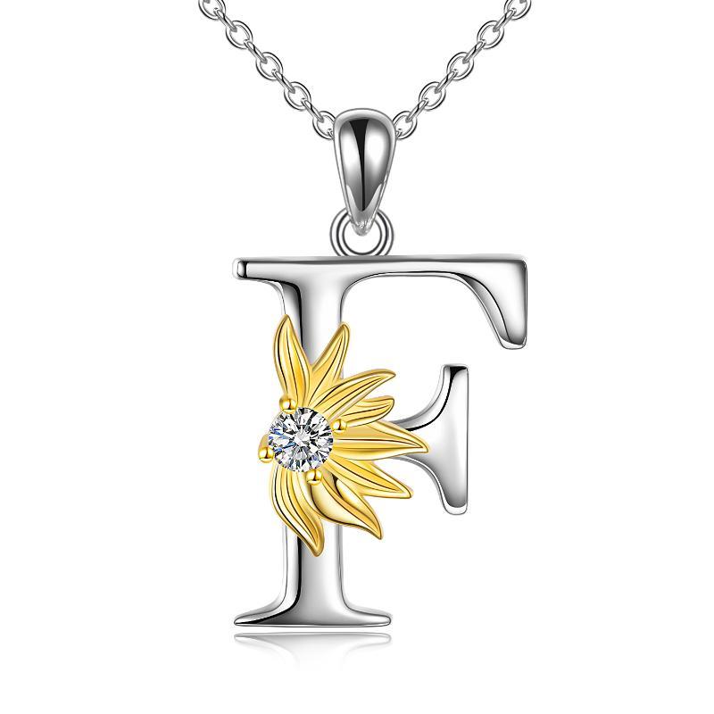 Collier avec pendentif lettre A en argent sterling avec initiale de l'alphabet tournesol