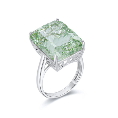 Dan Shaped Natural Green Amethyst Ring S925 Sterling Silver Color Inlaid Luxury