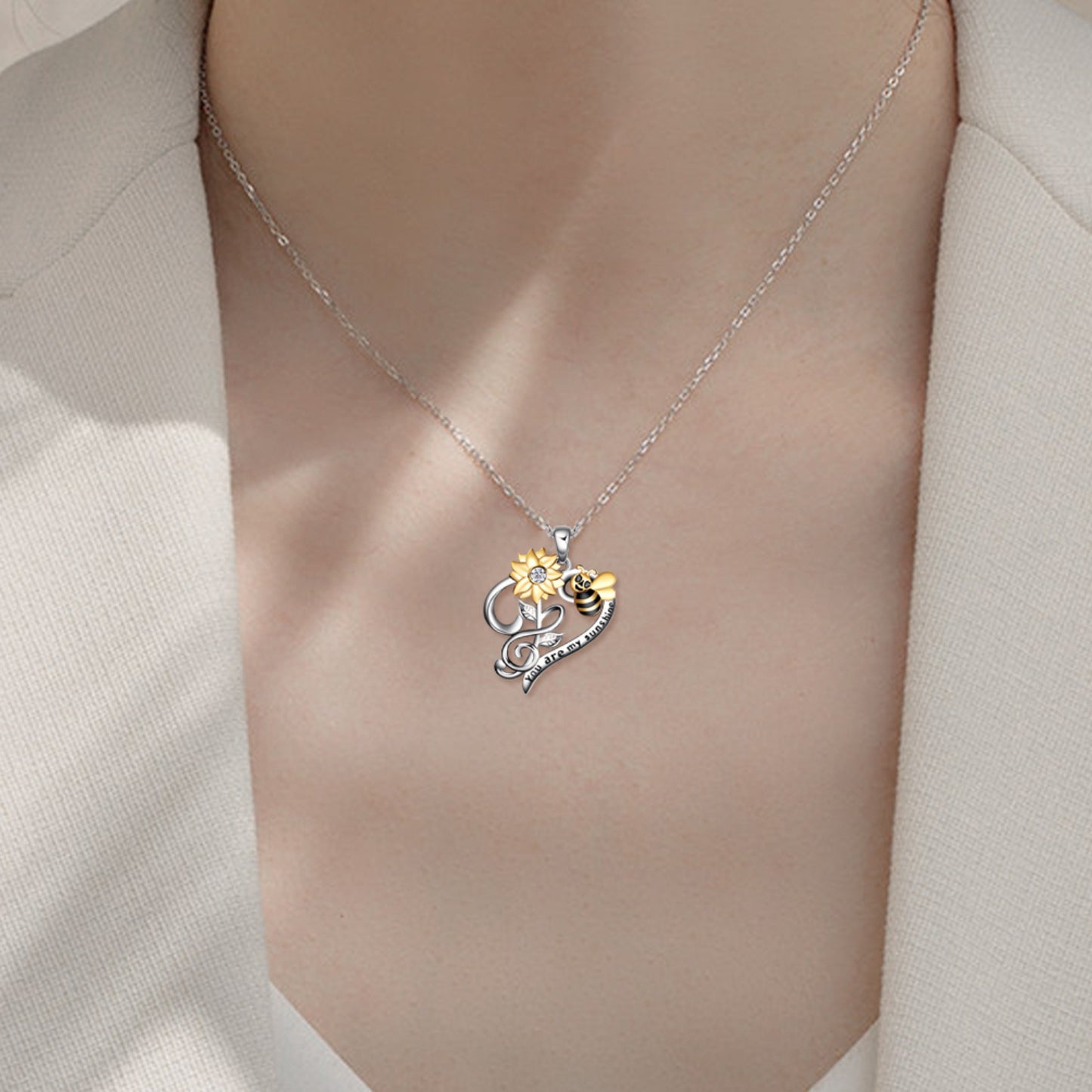 Collier abeille en argent sterling, collier tournesol, pendentif fleur de tournesol, tu es mon soleil, bijoux pour femmes