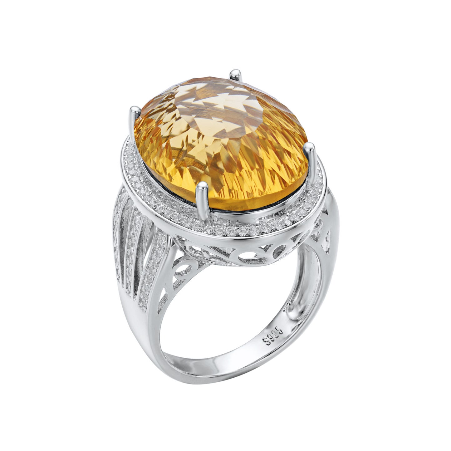 Light And Extravagant Wind Jewelry Large Denier Natural Citrine Ring S925 Silver Set Crystal