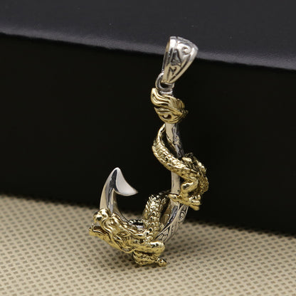 Boat Anchor Pirate Hook Pendant Golden Dragon Winding Men's Pendant