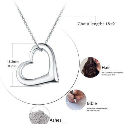 Collier urne en forme de cœur pour cendres pour femme en argent sterling 925