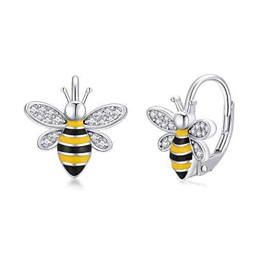 Boucles d'oreilles abeilles en argent sterling S925 Bumble Honey Huggie Hoop Boucles d'oreilles bijoux abeilles cadeaux pour femmes filles adolescentes