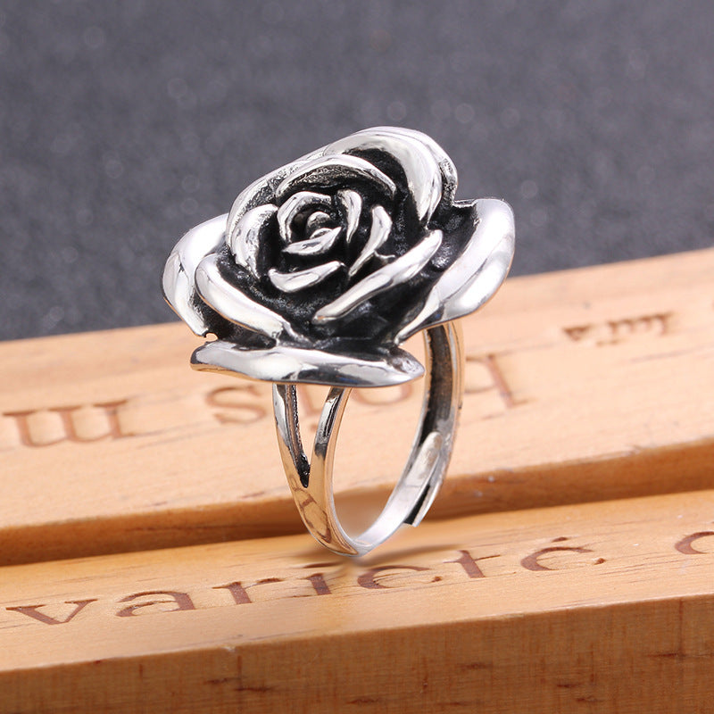 Silver 925 Silver Ring Natural Three-dimensional Carved Ring Vintage Personality Rose Temperament Jewelry