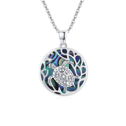 Collier avec pendentif tortue en coquillage d'ormeau en argent sterling 925 pour femmes et passionnées de l'océan