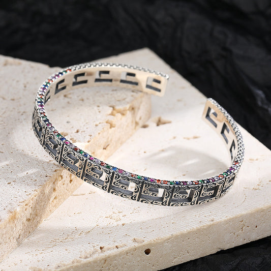 925 Sterling Silver G-shaped Hollow Color Diamond Bracelet Fashion Vintage Style