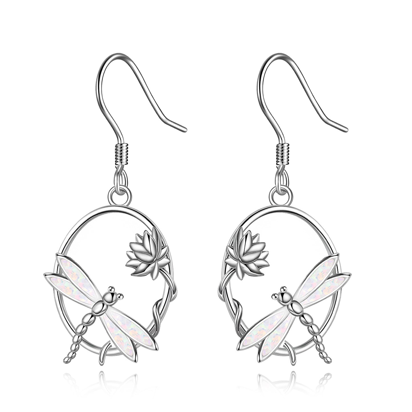 Boucles d'oreilles pendantes en argent sterling avec opale libellule