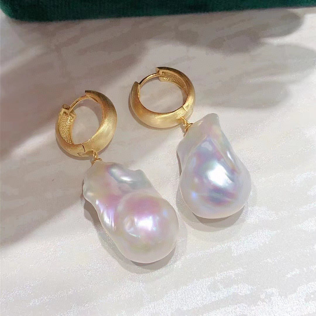 Retro Simple Large Baroque Pearl Earrings