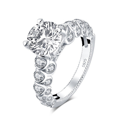 European And American High-end Ornament 925 Pure Silver Luxury Inlaid High Carbon Diamond Ring