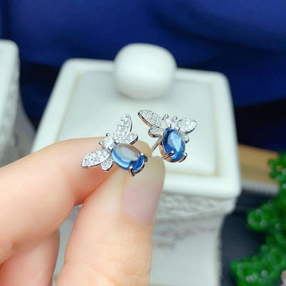 Natural Plain Blue Topaz Ear Studs