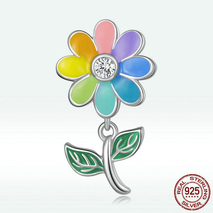 Bracelet en perles colorées en argent sterling S925 avec tournesol