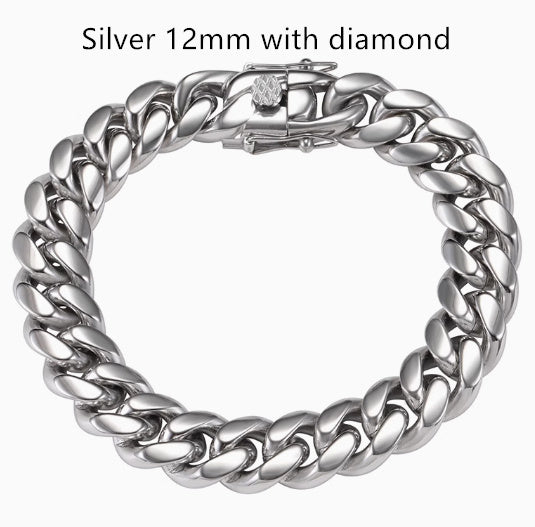 Men's Cuban Link Chain Titanium Steel Silver