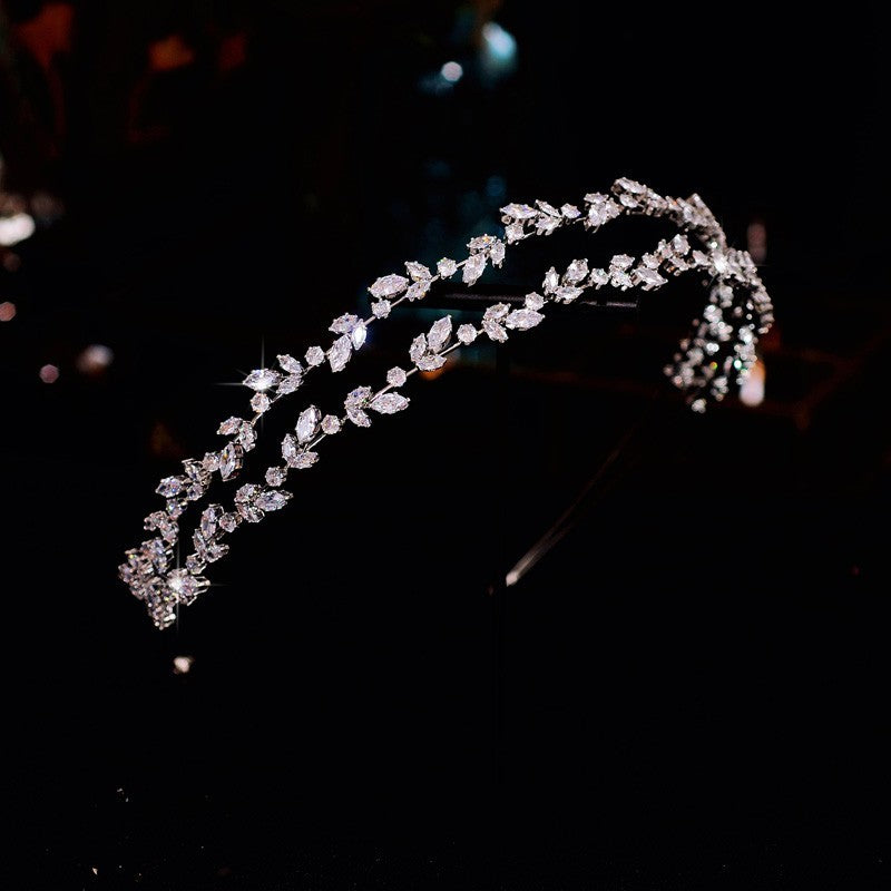 Women's Double Layer Crystal Zircon Leaf Hair Band