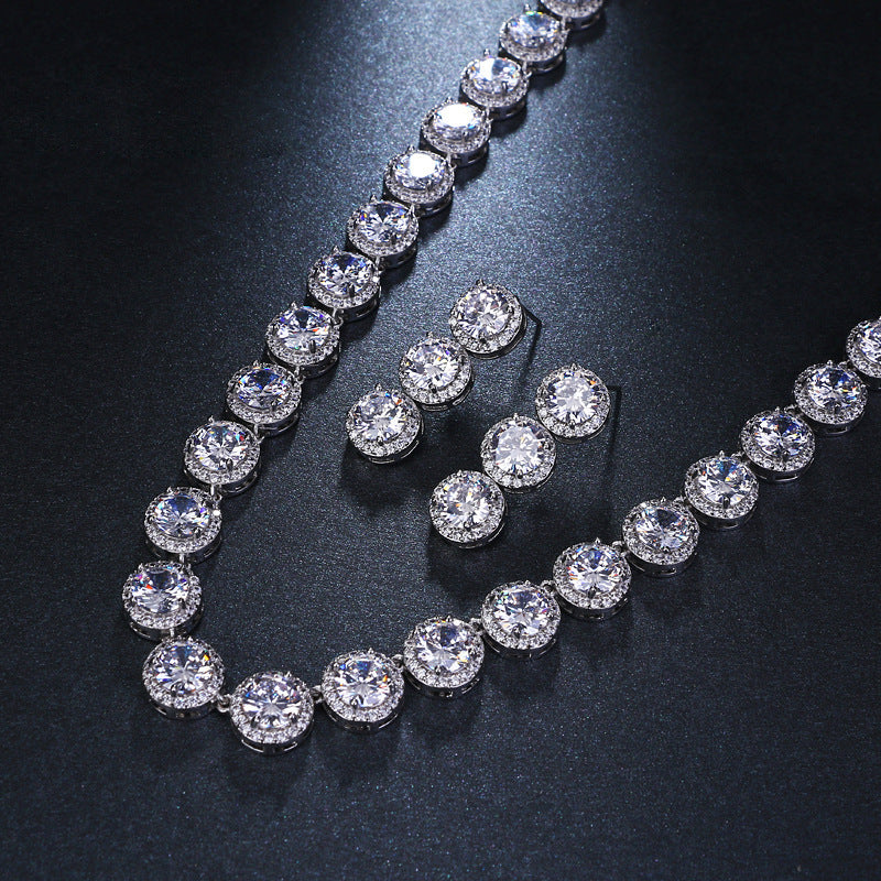 New Luxury Round Zircon Necklace Earrings Set