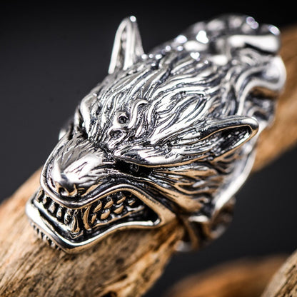 925 Sterling Silver Jewelry Rough Wolf Head Male Ring