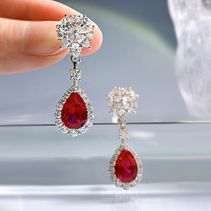 Sterling Silver Simulation Ruby Long Earrings