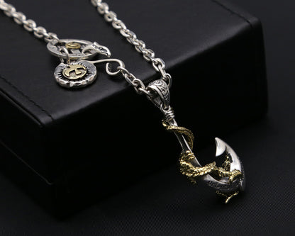 Boat Anchor Pirate Hook Pendant Golden Dragon Winding Men's Pendant