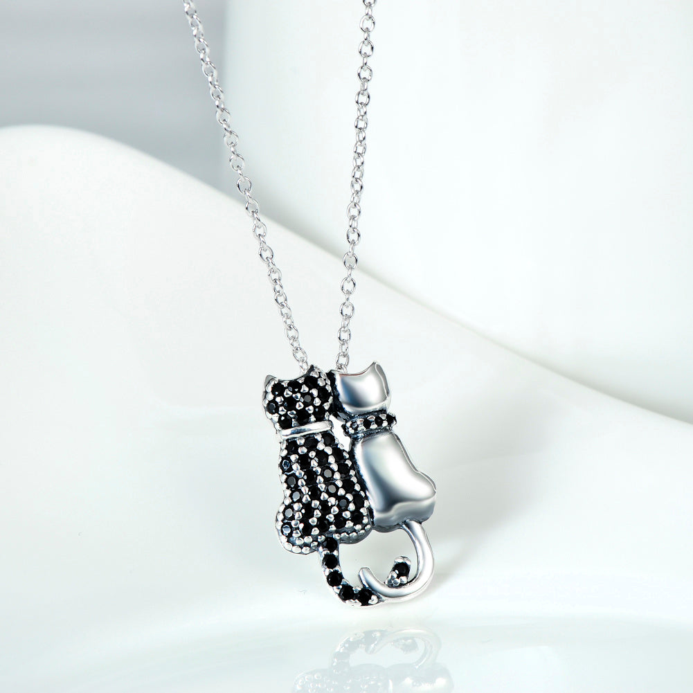 Black And White Cat Necklace With Diamonds