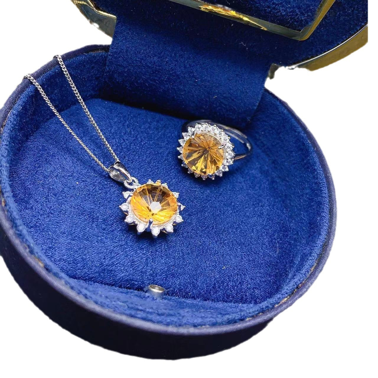 Factory Direct Sales Colored Gems Jewelry 925 Silver Electroplating 18K Inlaid Natural Fireworks Citrine Set Diamond