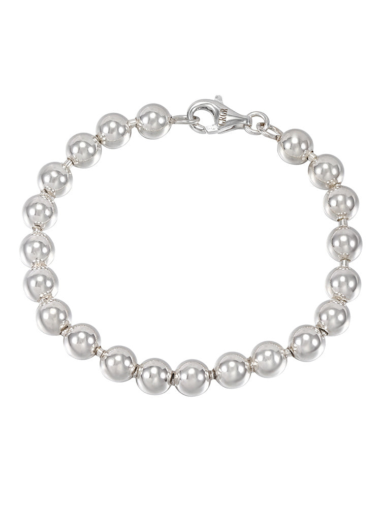 Classic Beaded S925 Sterling Silver Round Beads Bracelet