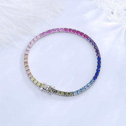 New 3 Mm Tennis Chain Shiny Rainbow Zircon 925 Silver Women's Bracelet