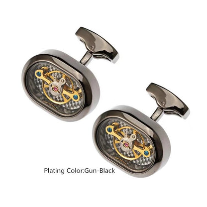 Men's Tourbillon Movement Cufflinks Gun Black French