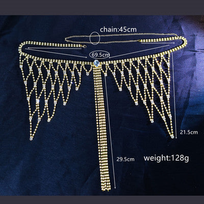 Female Rhinestone Body Chain Accessories Outside Lapped Mesh Tassel