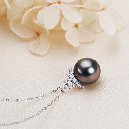 Black Pearl 18K Gold Pendant S925 Silver Necklace Female