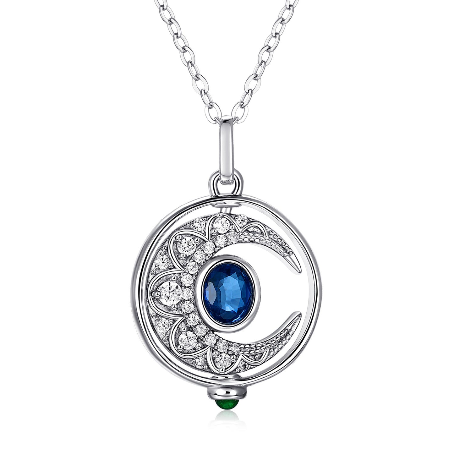 S925 Silver Inlaid Natural Sapphire Necklace Women's Original Design Can Rotate The Moon